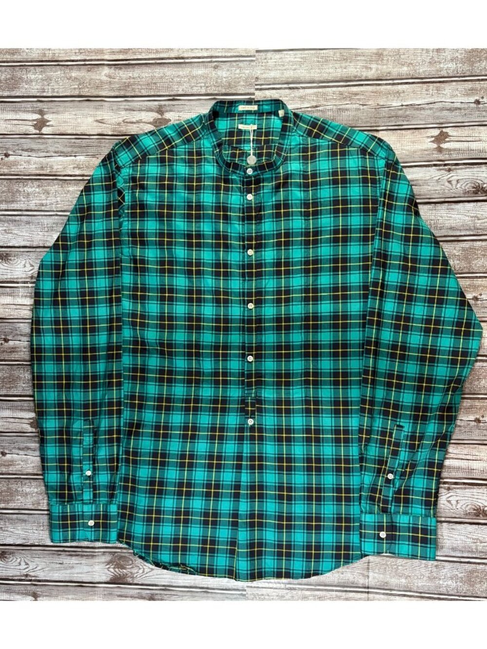 Massimo Alba mock neck Button down plaid Shirt Size M color green yellow NWT